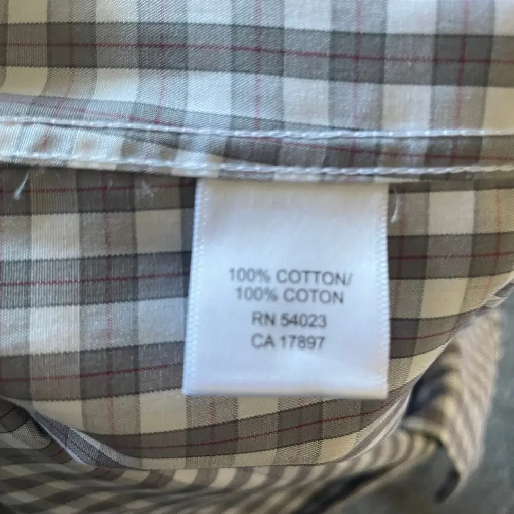 Banana Republic Gray White Plaid & Red No Iron Pinpoint Slim Fit L/S Shirt - L